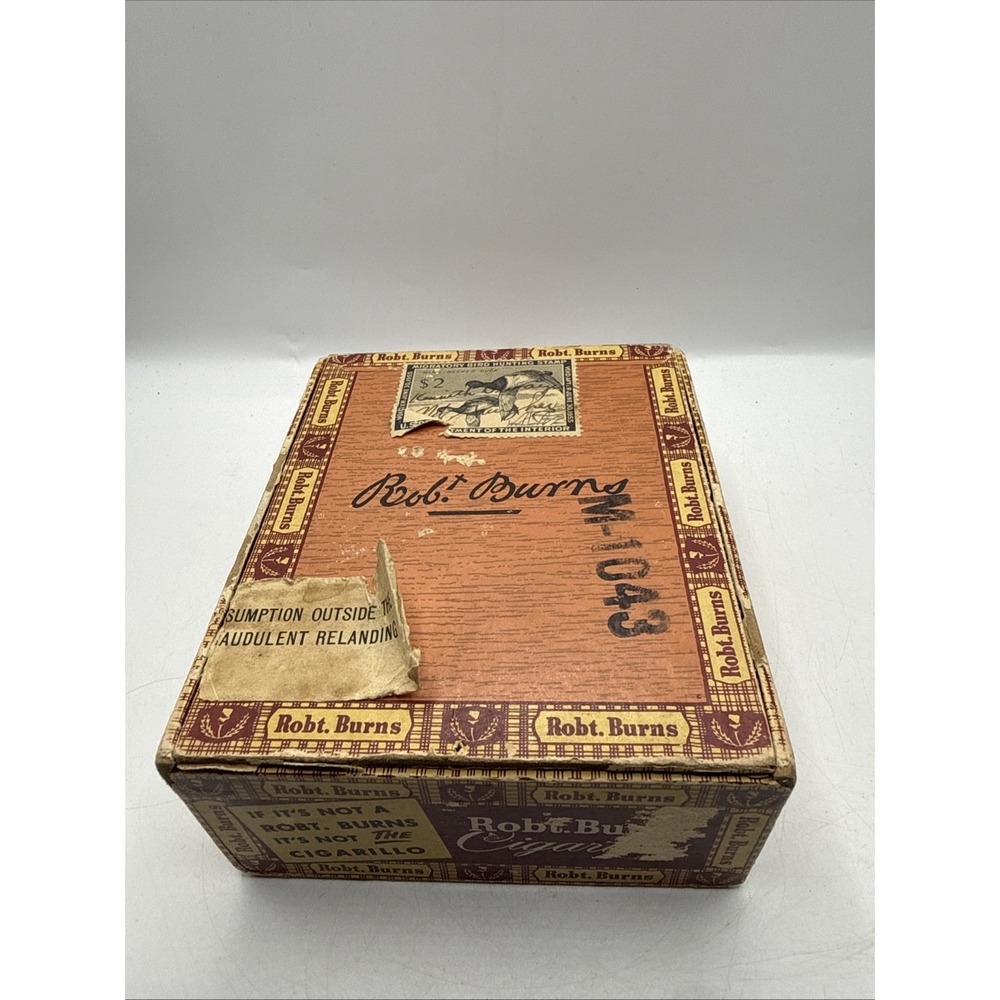 Vintage Robt. Burns Cigarillos 5 Cent Small Cigar Box Smoke W/ 1955 Duck Stamp
